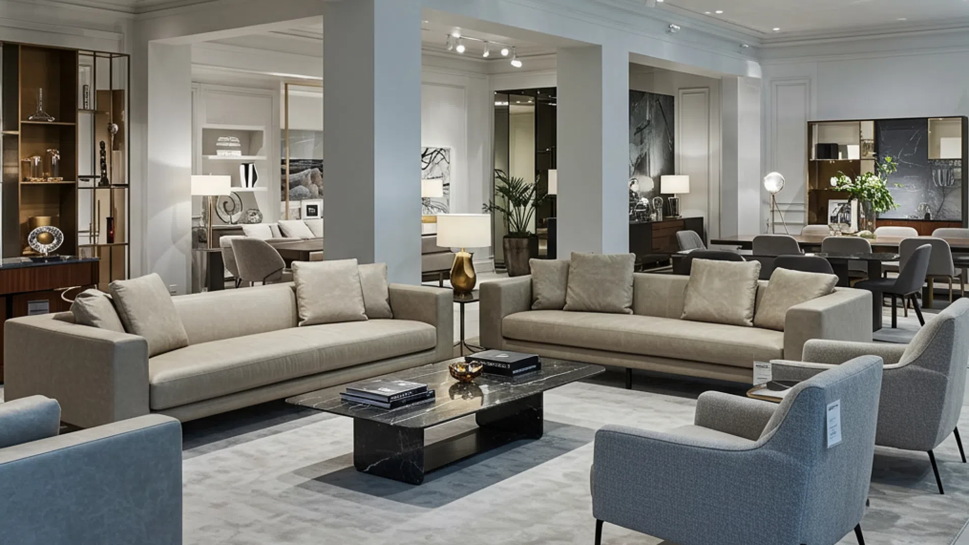 Просторный мебельный шоурум Просторный и светлый мебельный шоурум с несколькими зонами отдыха.