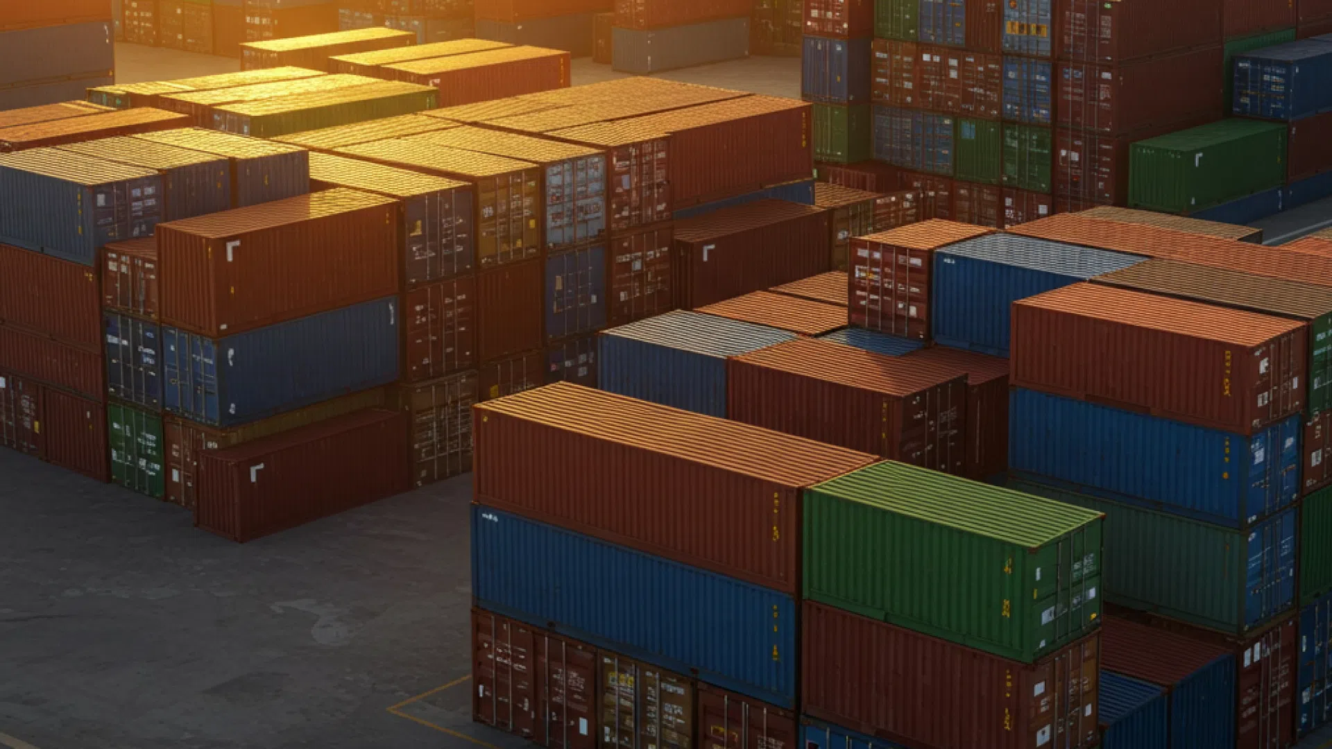 Грузовые контейнеры Вид сверху на большую площадку, заполненную множеством грузовых контейнеров.