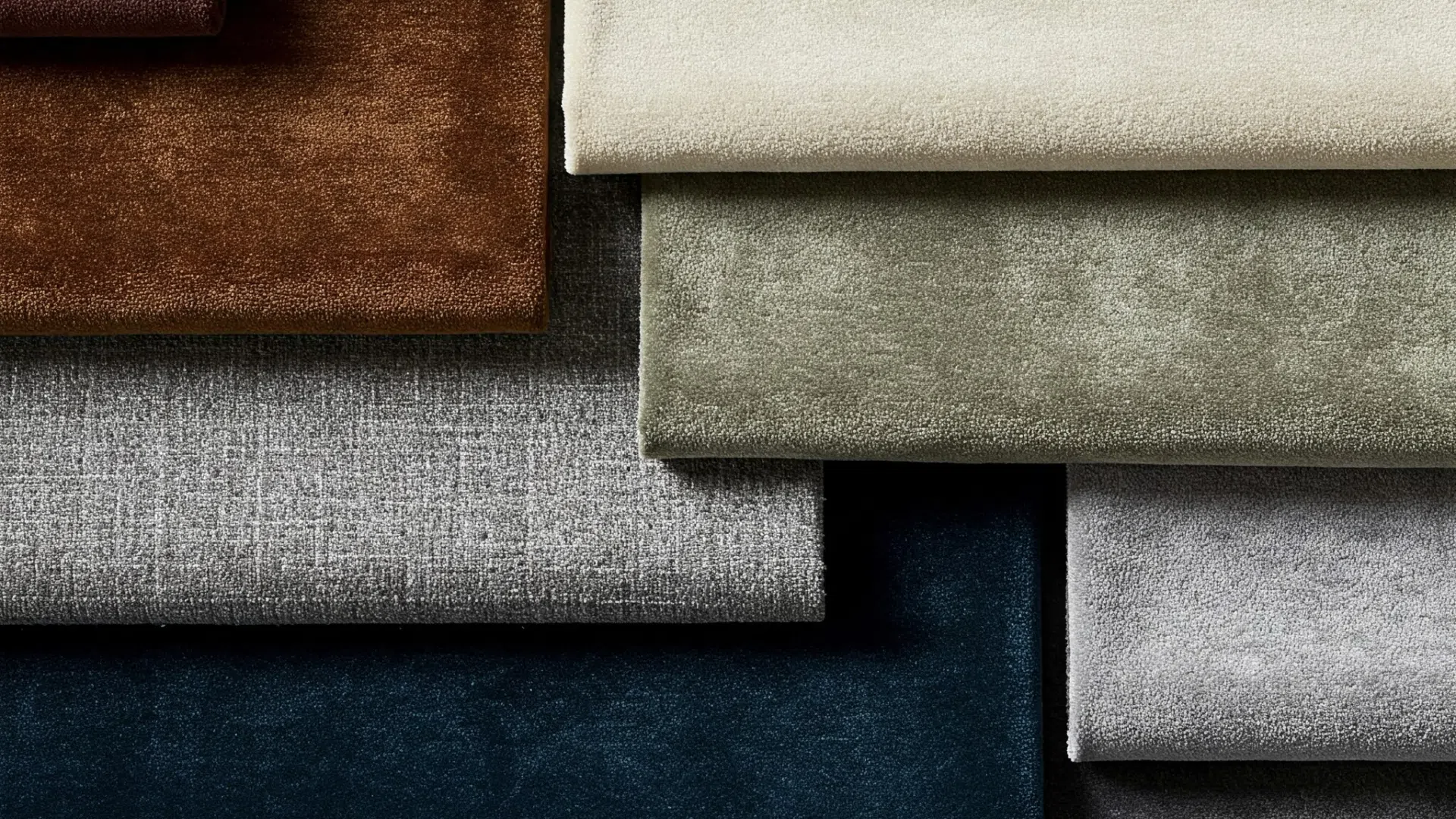 Коллекция образцов мебельной ткани различных цветов и текстур.